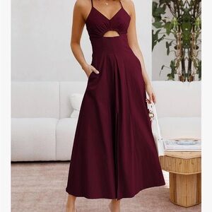 Sleeveless Cutout Maxi Dress in Deep Wine